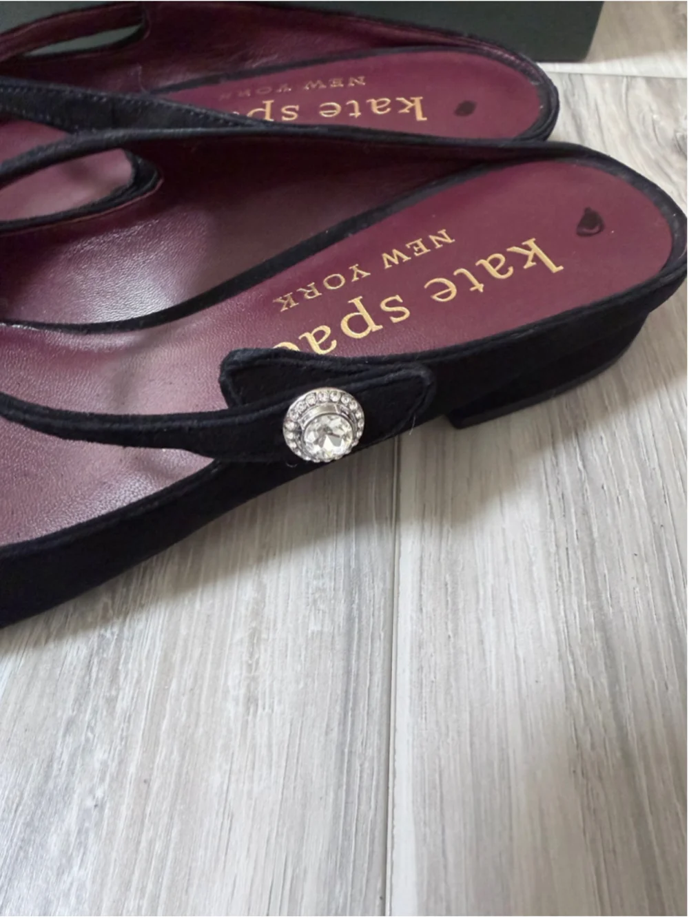 Kate Spade Meg Mules Black Suede Pointed Toe Crystal Size 9.5 New Box